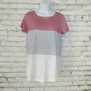 Yun Jey Womens Small S Red White Gray Color Block Short Sleeve T Shirt Top